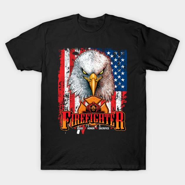 Firefighter Eagle Flag T-Shirt by Fine Design Creative